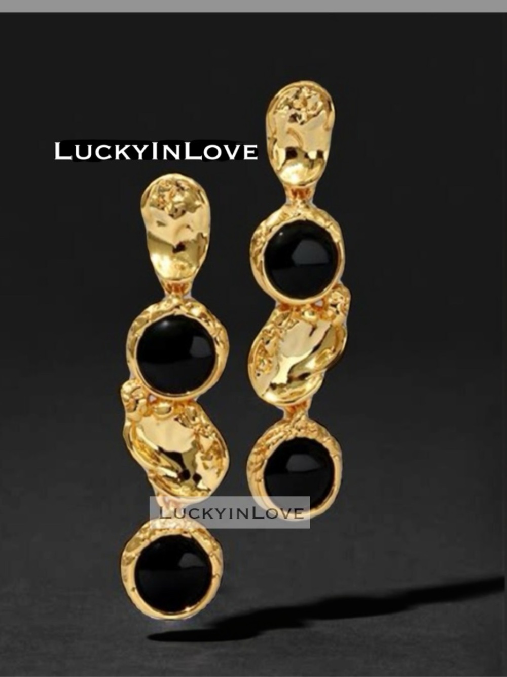 ALEXIS BITTAR • Brut Black Onyx Gold Coin Linear Post Drop Earrings